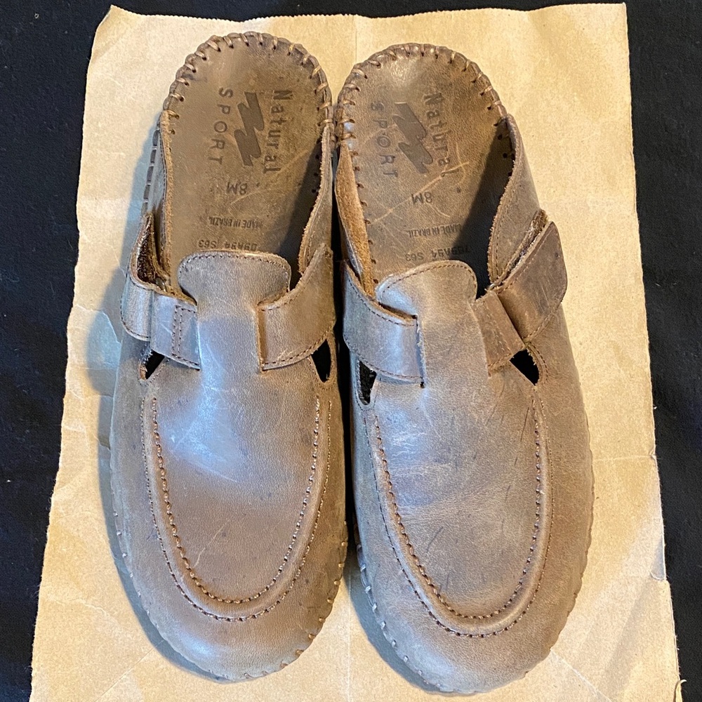 Women’s Natural Sport Brown Leather Slip-On mules